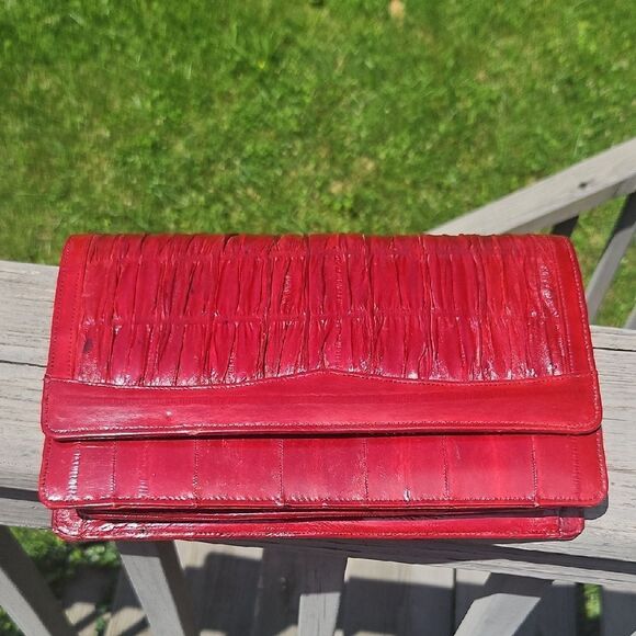 Vintage Red Eelskin Leather Clutch Purse